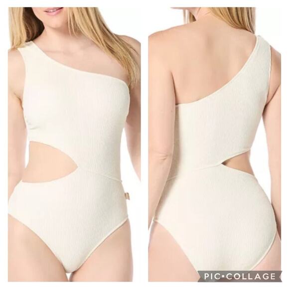 New MICHAEL KORS One Shoulder One-Piece Side Cutout Swimsuit Women's Sz 14 - Picture 1 of 10